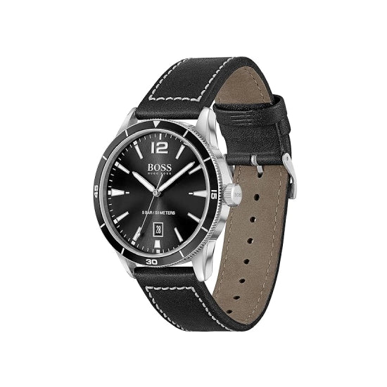 Hugo Boss Leather Drifter Analog Black Dial Men Watch-Black Band