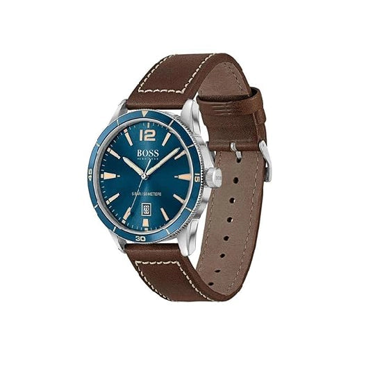 Hugo Boss Leather Hugo Drifter Analog Blue Dial Men Watch-Brown Band