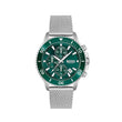 BOSS Admiral Qtz Fashion Chrono Green Round Dial Men's Analog Watch|Stainless Steel Material|Silver Color Band