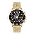 BOSS Admiral Qtz Fashion Chrono Black Round Dial Men's Analog Watch|Ionic Plated Thin Gold Steel Material|Gold Color Band