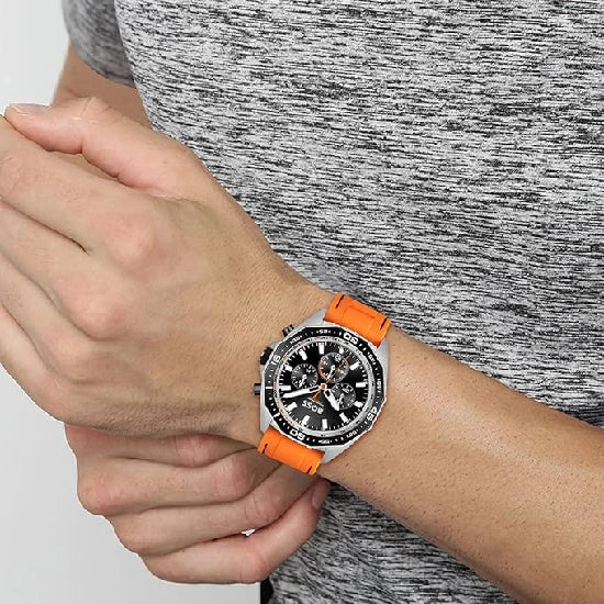 Hugo Boss Mens Silicone Boss Energy Analog Black Dial Watch-Band Color:Orange