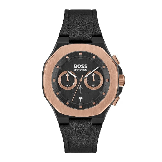 BOSS Taper Qtz Fashion Chrono Black Dial Men's Watch|Leather Material|Black Color Band