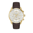 BOSS Grand Prix 44 Qtz Fashion Chrono Silver White Round Dial Men's Watch|Brown Leather Material|Brown Color Band