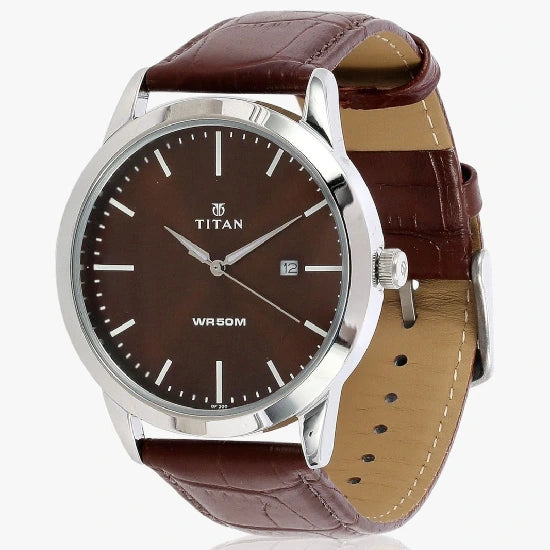 Titan Eco with Date Brown Dial Brown LeatherStrap Analog Watch - For Men