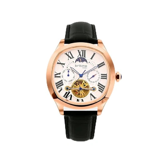 Men Automatic Silver Dial Multi-Function Leather Watch