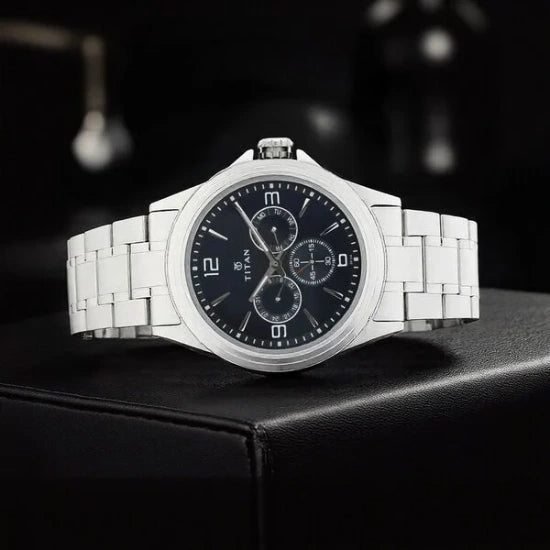 Titan Blue Dial Quartz Multifunction Stainless Steel Strap watch for Men
