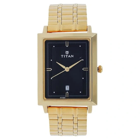 Titan Quartz Analog with Date Black Dial Stainless Steel Strap Watch for Men