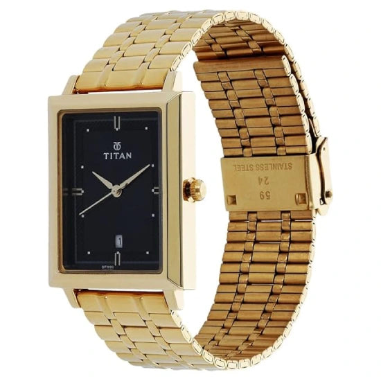 Titan Quartz Analog with Date Black Dial Stainless Steel Strap Watch for Men