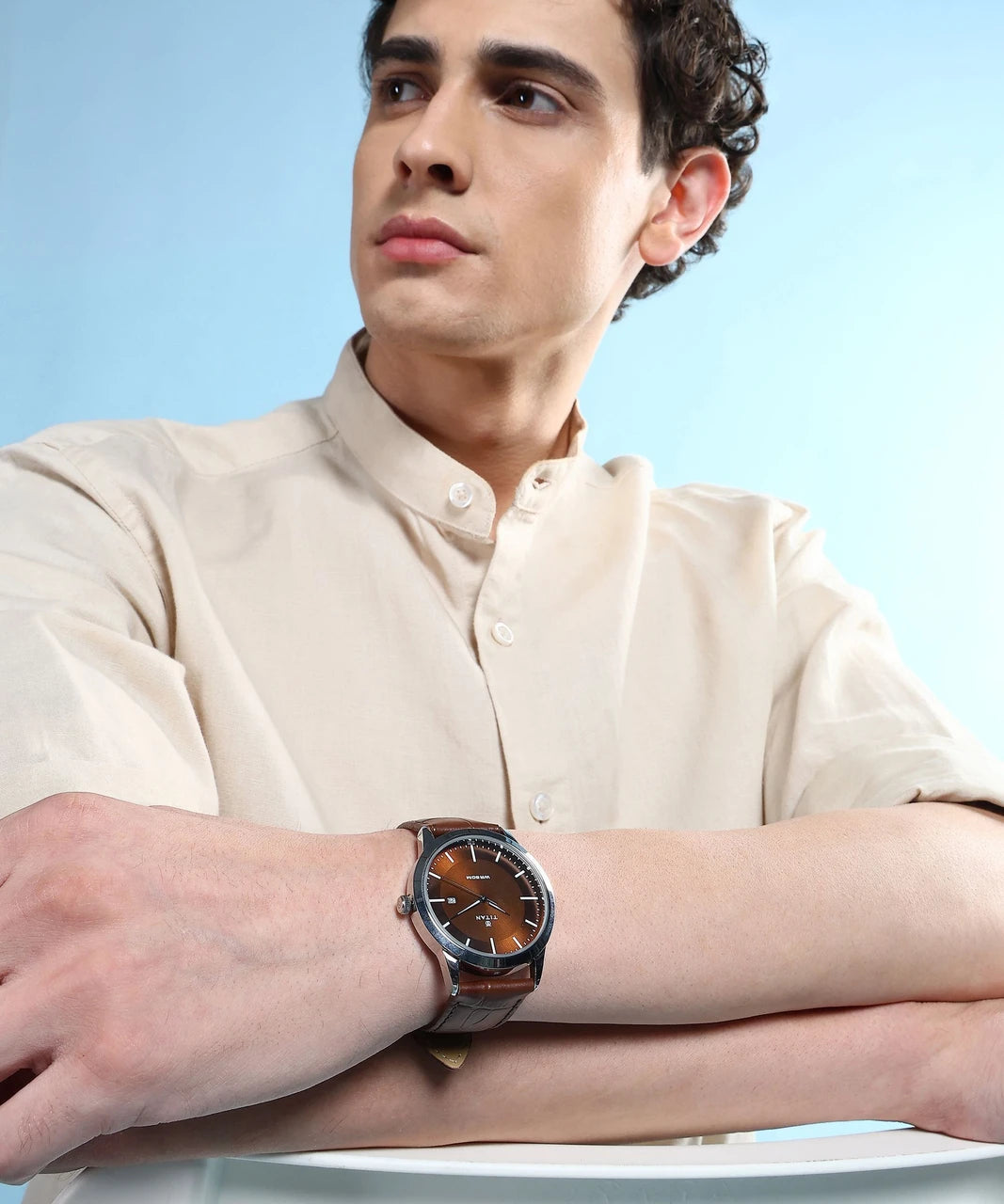 Titan Eco with Date Brown Dial Brown LeatherStrap Analog Watch - For Men
