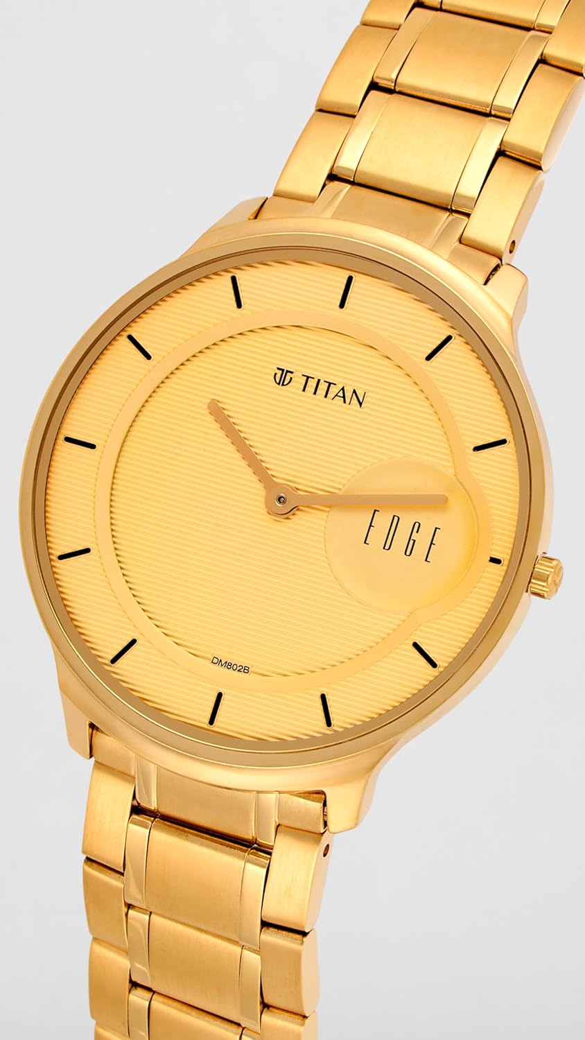 EDGE Titan Quartz Analog Metal Golden Dial Gold Stainless Steel Strap Watch for Men
