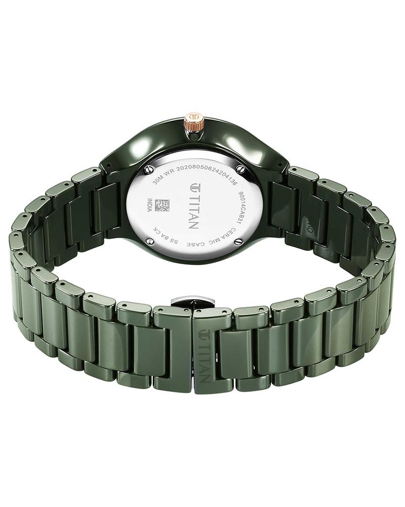 Titan Regalia Ceramics Quartz Analog Green Dial Green Color Ceramic Strap Watch For Men