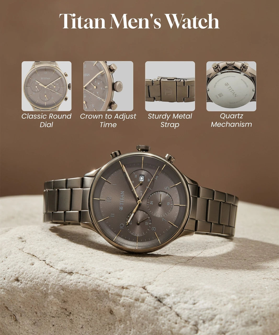 Titan Urban Magic Brown Dial Multial Stainless Steel Strap watch for Men