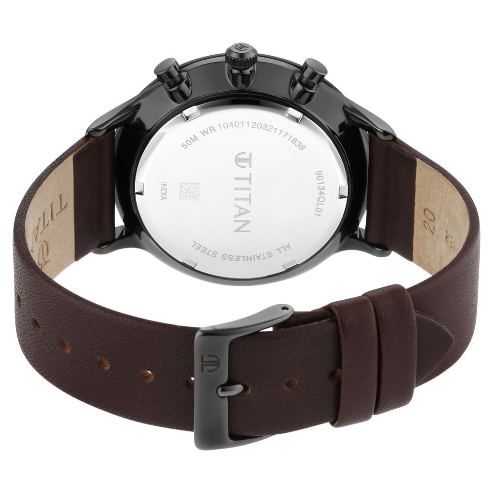 Titan Quartz Multifunction Green Dial Leather Strap Watch for Men