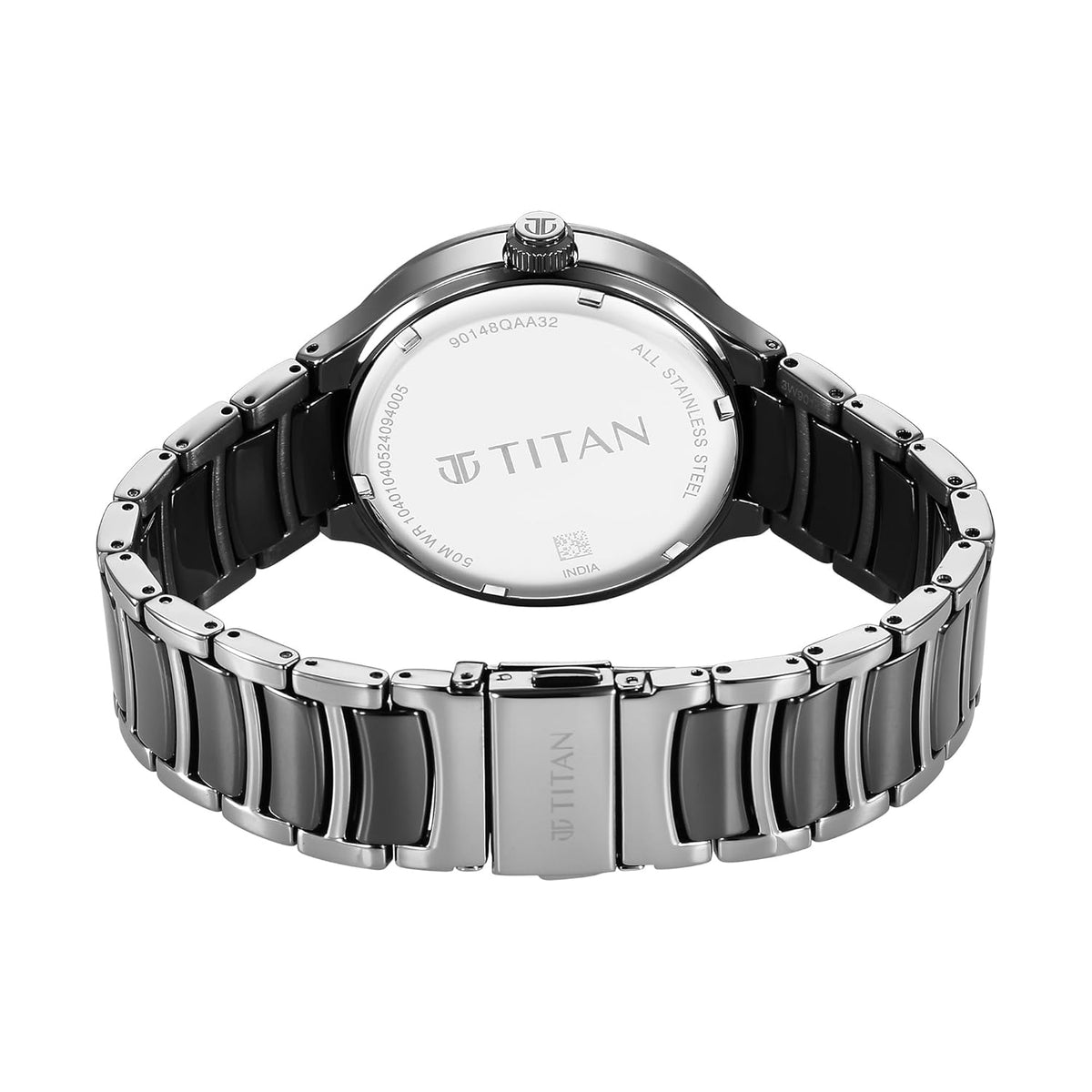 Titan Ceramic Fusion Multifunction Black Round Dial Two Toned Stainless Steel Strap Watch For Men