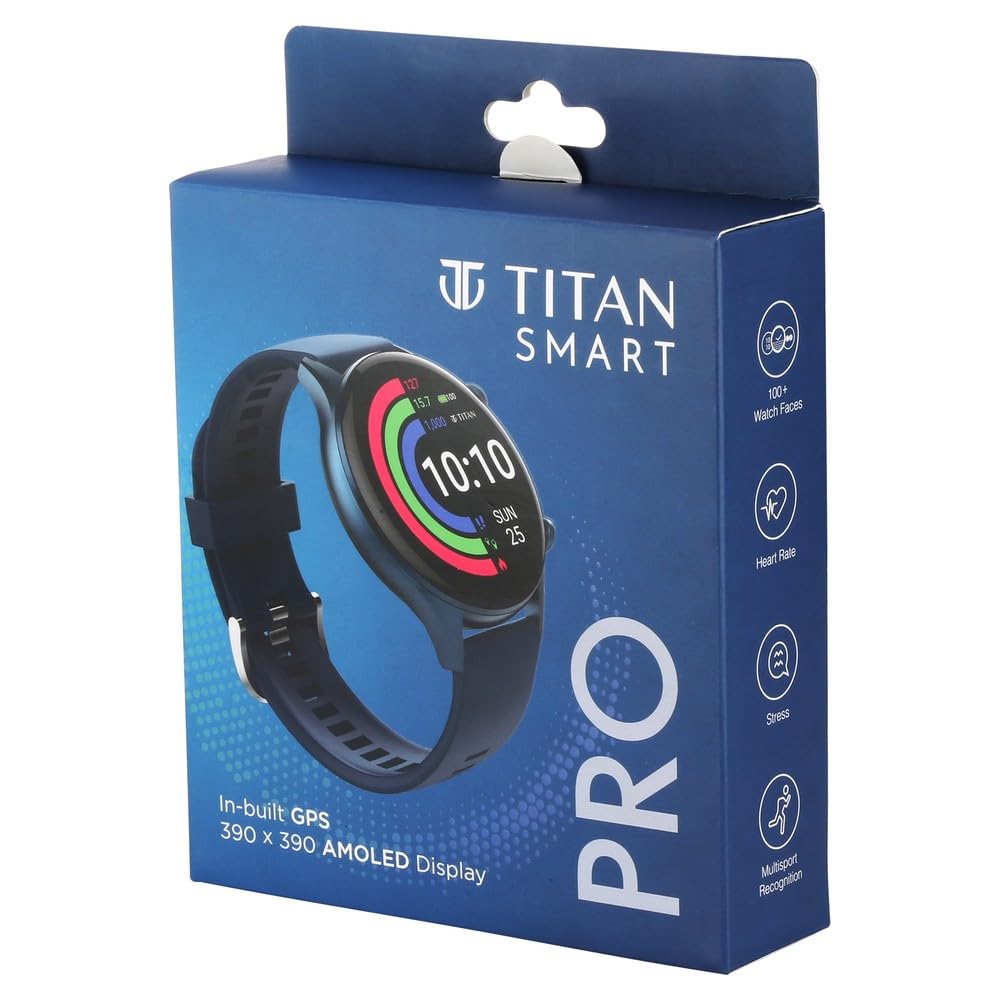 Titan Smart Pro Smartwatch with AMOLED Display,GPS,Temperature,Stress & Sleep Monitor,Multisport Tracker,SpO2,Women Health Monitor,5 ATM Water Resistance & Upto 14 Days Battery life