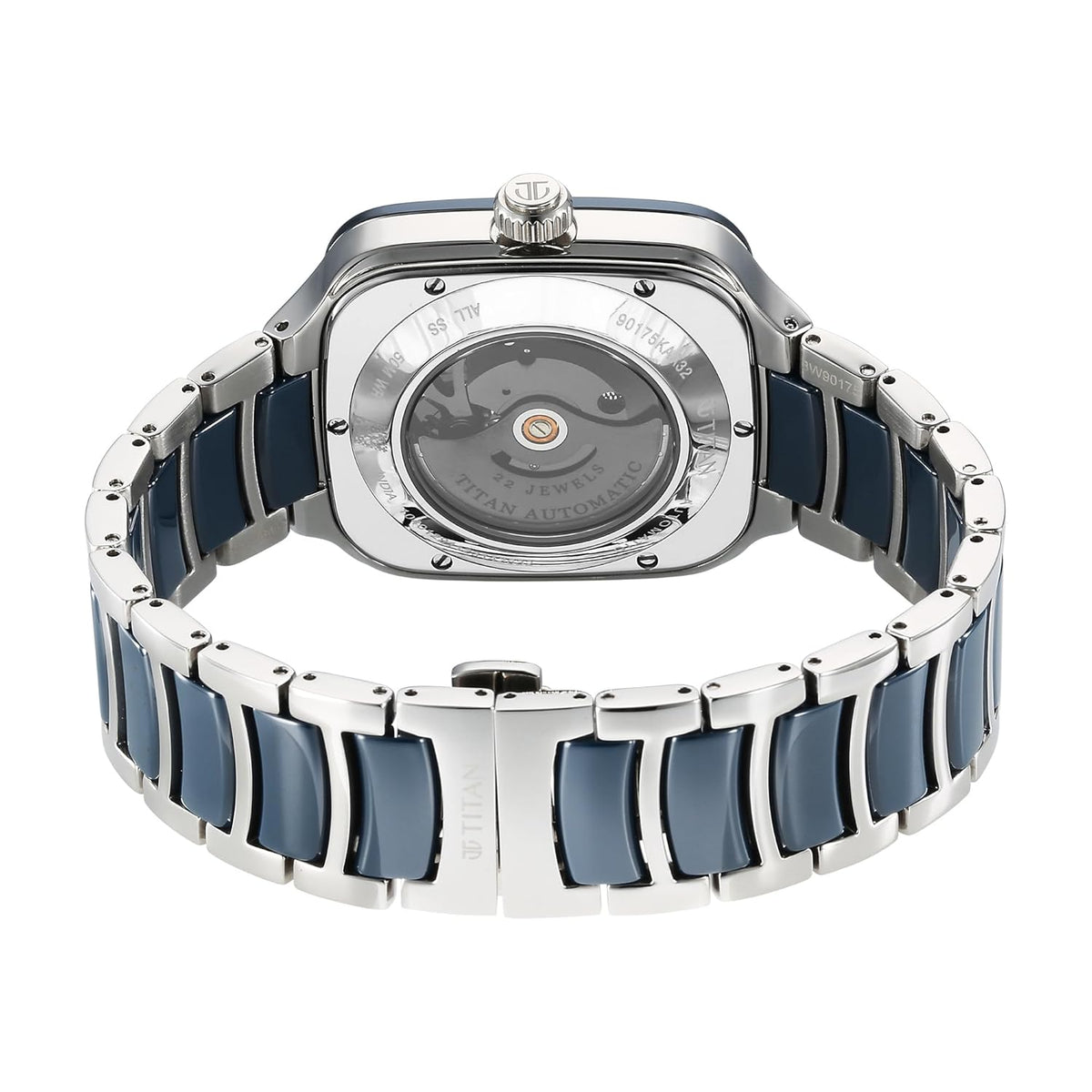 Titan Ceramic Fusion Automatic Square Blue Dial Rose Gold Dual-Toned Stainless Steel Bracelet Watch for Men