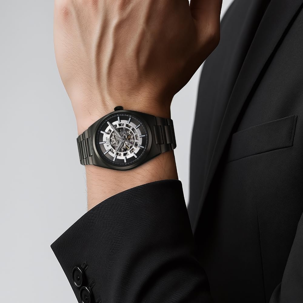Titan Nexus Skeletal Automatic Analog with Gun Dial Gun Stainless Steel Strap Watch for Men