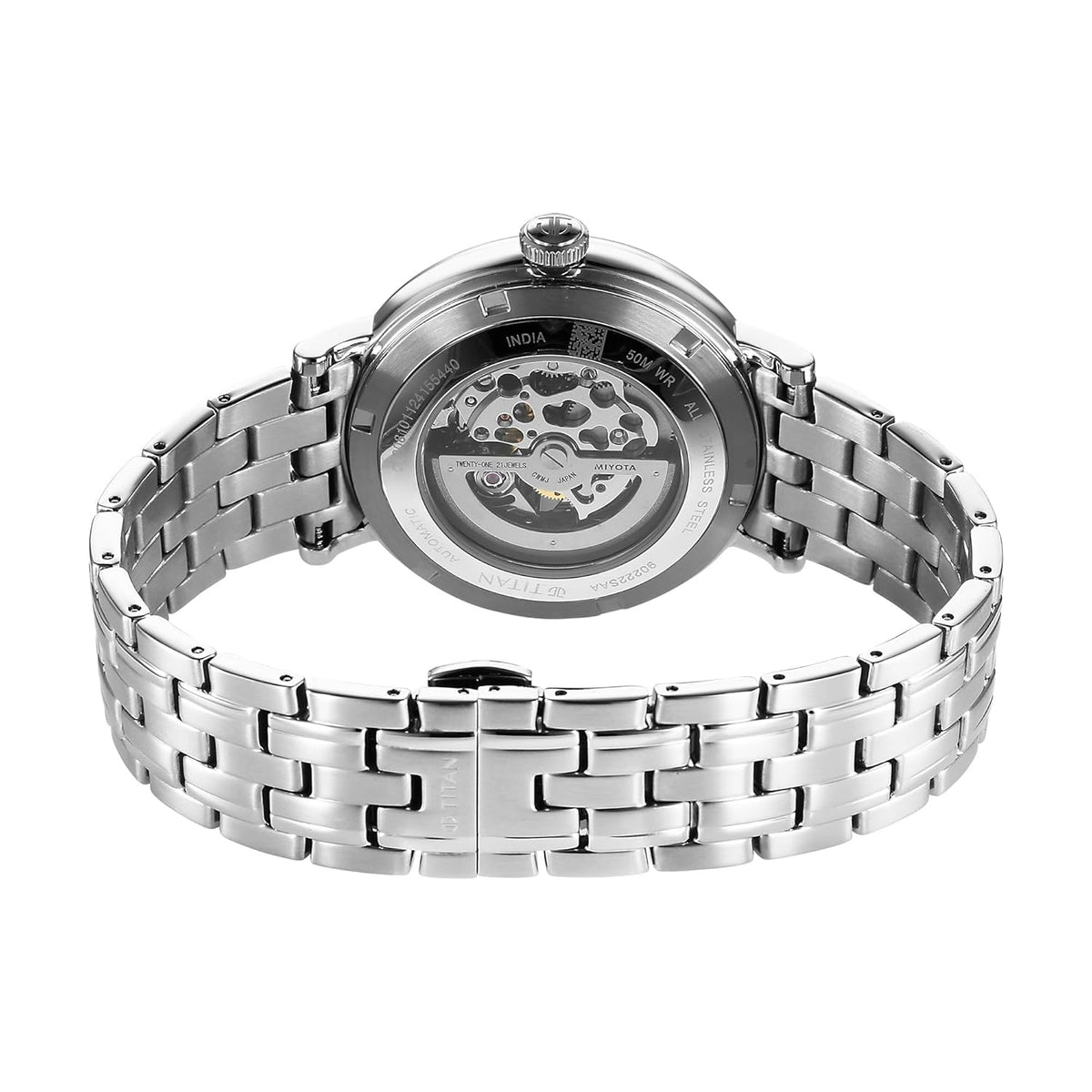 Titan Yin Yang Skeletal Automatic Analog with Black Dial Silver Stainless Steel Strap Watch for Men