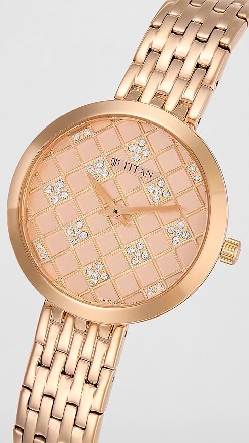 Titan Purple Unending Beauty Rose Gold Dial Women Watch with Stainless Steel Strap