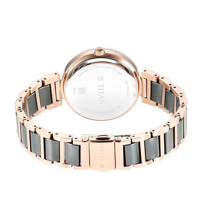 Titan Purple Ceramics Green Dial Steel & Ceramic Strap Watch for Women