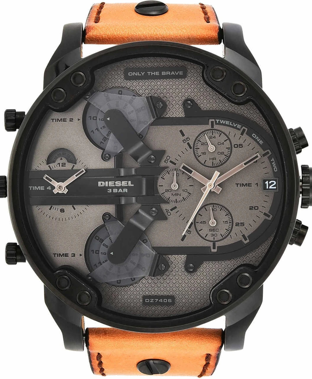 Diesel Men's Mr. Daddy 2.0 Black IP and Brown Leather Chronograph Watch Analog Watch - For Men