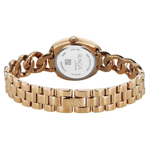 Titan Raga Spotlight Quartz Analog Grey Dial Rose Gold Metal Strap Watch For Women