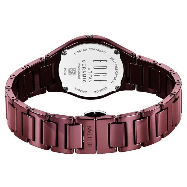 Titan Edge Wine Ceramic Quartz Analog Maroon Dial Red Ceramic Strap Watch For Women