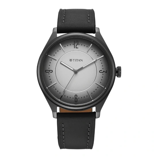 Titan Neo Basics II Quartz Gray Round Dial Men's Watch | Genuine Leather Strap Material | Watches for Men Analog
