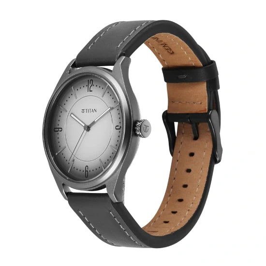 Titan Neo Basics II Quartz Gray Round Dial Men's Watch | Genuine Leather Strap Material | Watches for Men Analog