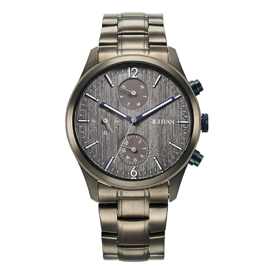 Titan Neo Splash Quartz Multifunction Anthracite Dial Anthracite Stainless Steel Strap Watch for Men