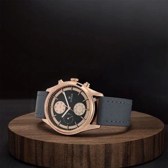 Titan Workwear Grey Dial Quartz Multifunction Leather Strap watch for Men