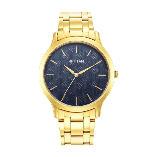 Titan Karishma Quartz Analog Blue Dial Gold Stainless Steel Strap Watch for Men
