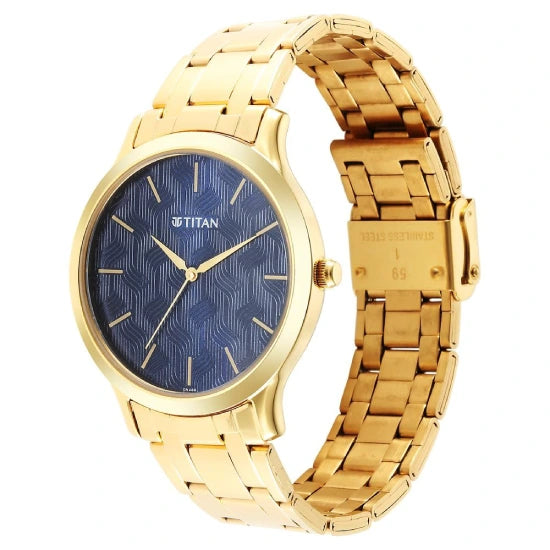 Titan Karishma Quartz Analog Blue Dial Gold Stainless Steel Strap Watch for Men