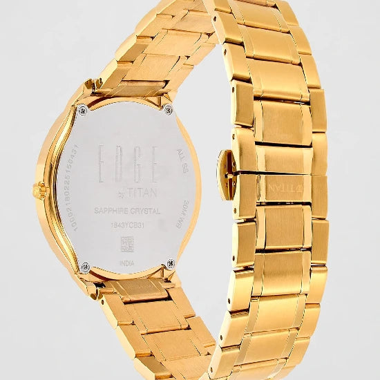 EDGE Titan Quartz Analog Metal Golden Dial Gold Stainless Steel Strap Watch for Men