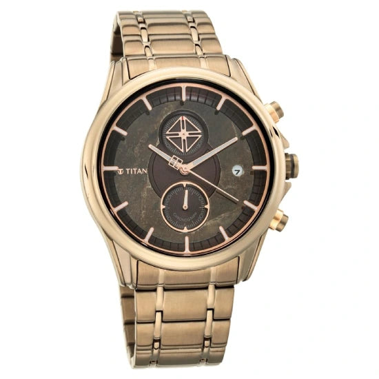 Titan Grandmaster Quartz Chronograph Brown Dial Brown Stainless Steel Strap Watch for Men