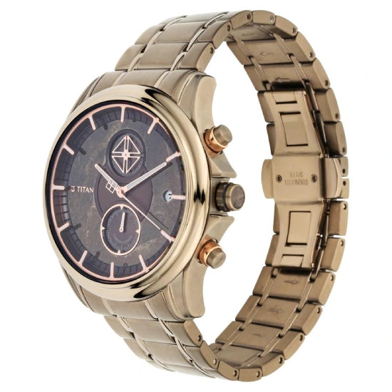 Titan Grandmaster Quartz Chronograph Brown Dial Brown Stainless Steel Strap Watch for Men