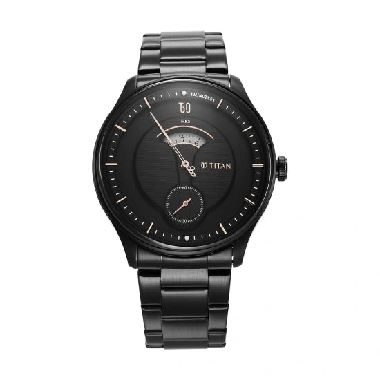 Titan Quartet Quartz Analog Black Dial Black Stainless Steel Strap Watch for Men