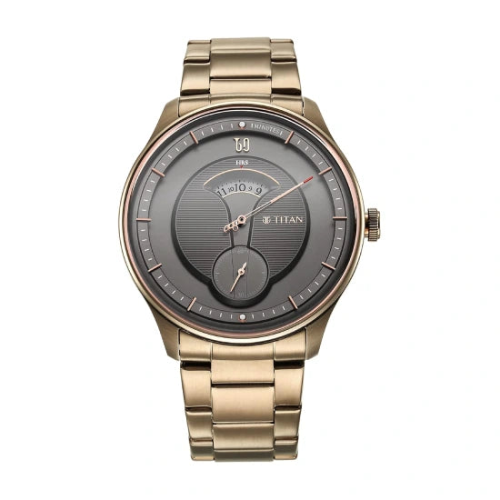 Titan Quartet Quartz Analog Grey Dial Brown Stainless Steel Strap Watch for Men
