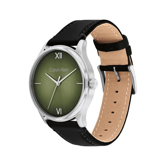 Calvin Klein Ascend Qtz Basic Olive Green Round Dial Men's Watch|Leather Material|Multi Color Band