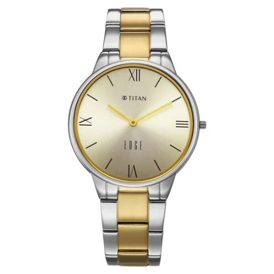 Titan Edge Gleam Quartz Analog Champagne Dial Two Toned Stainless Steel Strap Watch For Women