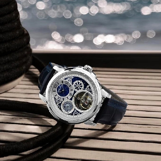 Aquatica Men’s Automatic Watch – Blue Dial, Leather Strap, Multi-Function | Stylish Timepiece for Any Occasion