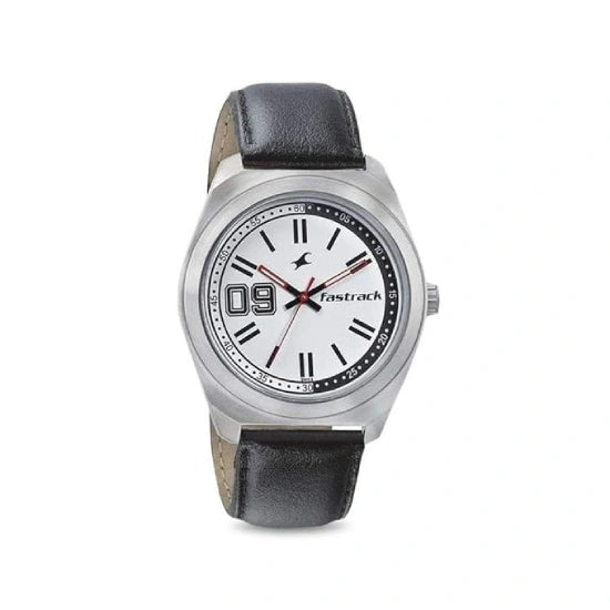 Fastrack Varsity Quartz Analog White Dial Leather Strap Watch for Guys