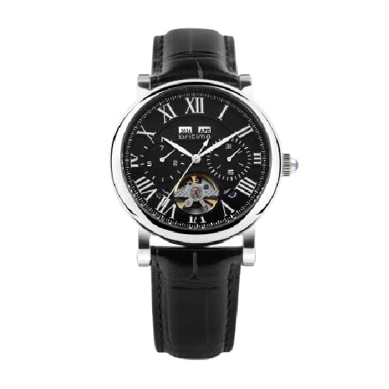 Motion Men Automatic Black Dial Multi-Function Leather Watch