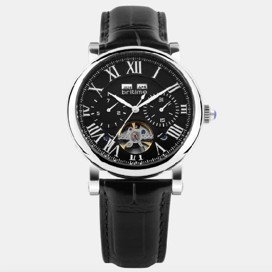 Motion Men Automatic Black Dial Multi-Function Leather Watch