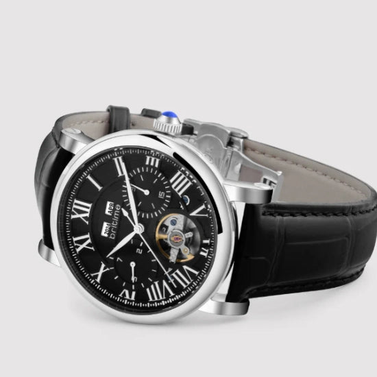 Motion Men Automatic Black Dial Multi-Function Leather Watch