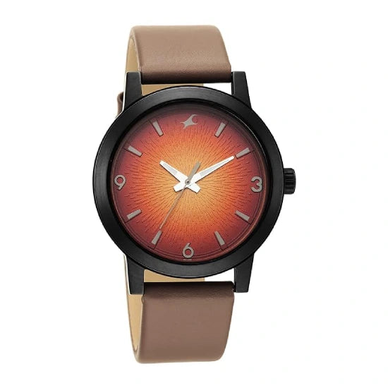 Fastrack Men Leather Analog Orange Dial Watch