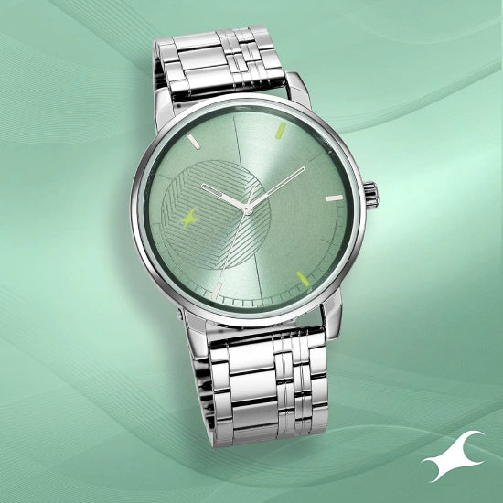 Fastrack Stunners Quartz Analog Green Dial Silver Metal Strap Watch for Guys