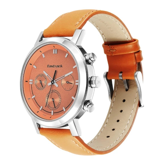 Fastrack Tick Tock Quartz Multifunction Blue Dial Blue Leather Strap Watch for Guys
