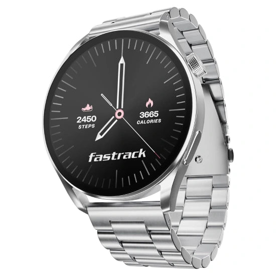 Fastrack Dezire FX1 1.38" Smart Watch with BT Calling, 100+ Sports Modes, BP Monitoring, Functional Crown, Metal Alloy Case – Smartwatch for Men & Women (Metal Strap, Silver)