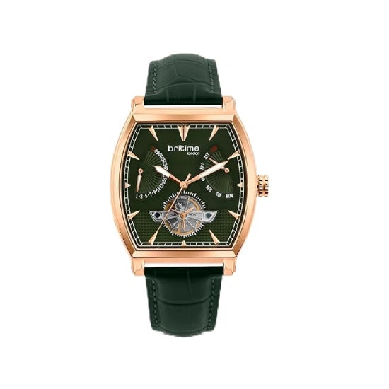 Emerion Men Automatic Green Dial Multi-Function Leather Watch